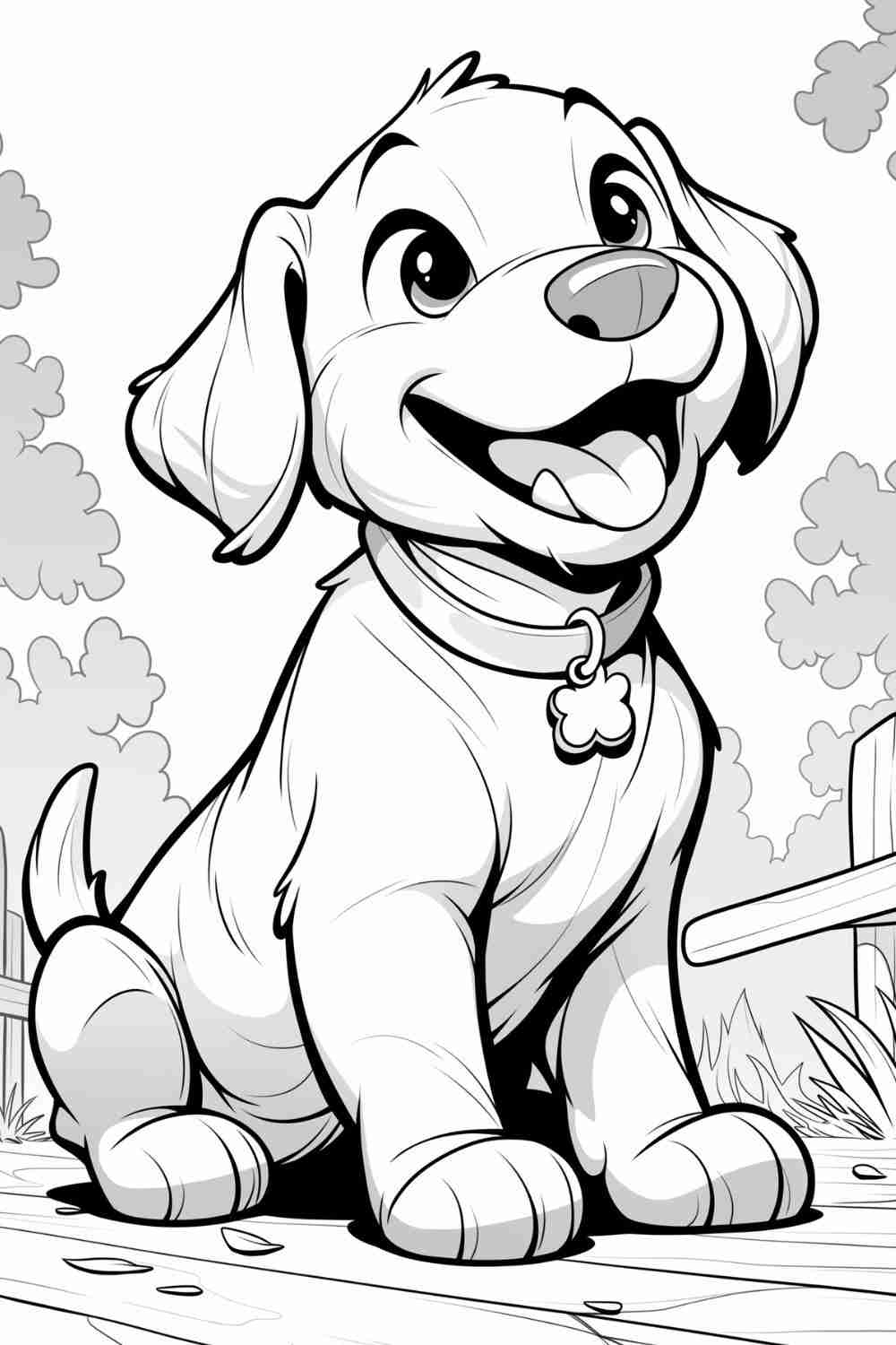 Happy Puppy Dog Coloring Book Page Adorable And Fun For Kids Adults