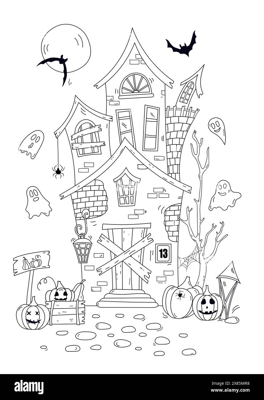 coloring pages of a haunted house