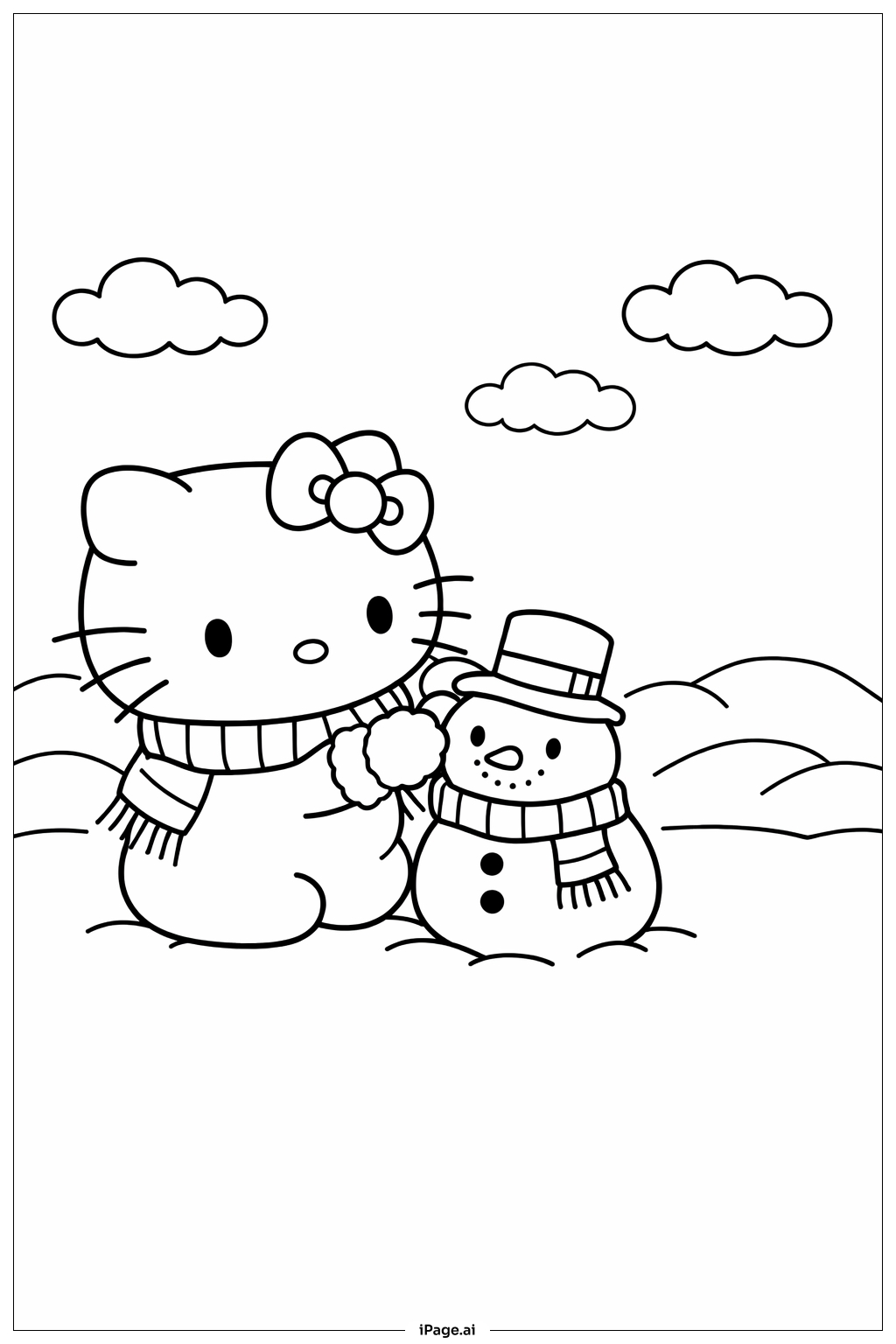 Hello Kitty Marshmallow Snow Day Coloring Page Free PDF PNG Printable Hello Kitty Marshmallow Snow Day Coloring Page Free PDF PNG Printable