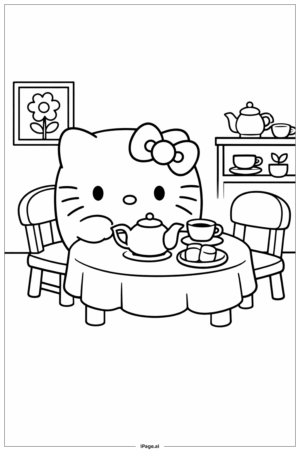 Hello Kitty Marshmallow Tea Party Coloring Page Free PDF PNG Printable Hello Kitty Marshmallow Tea Party Coloring Page Free PDF PNG Printable