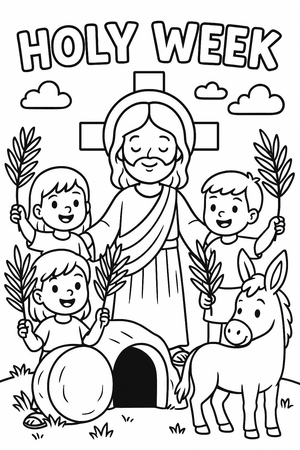 Holy Week Coloring Page Jesus Palm Sunday Scene PDF JPG PNG Etsy