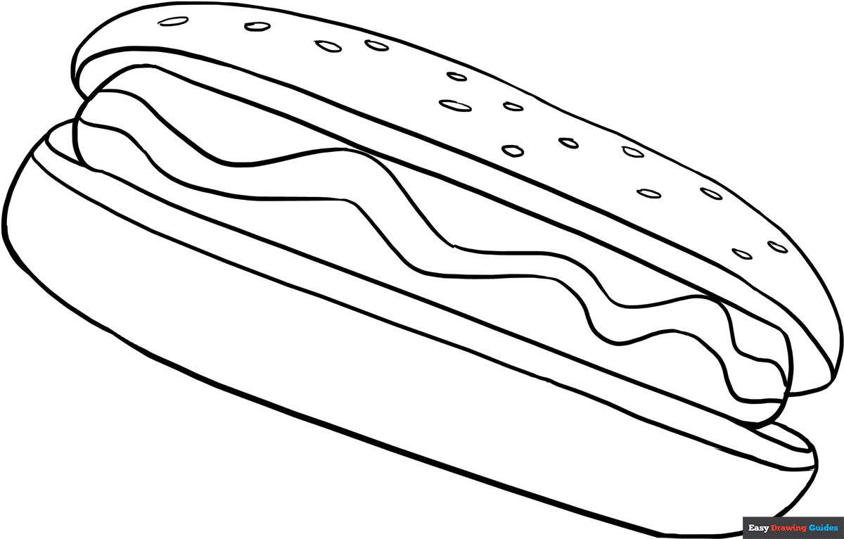 Hot Dog Coloring Page Easy Drawing Guides