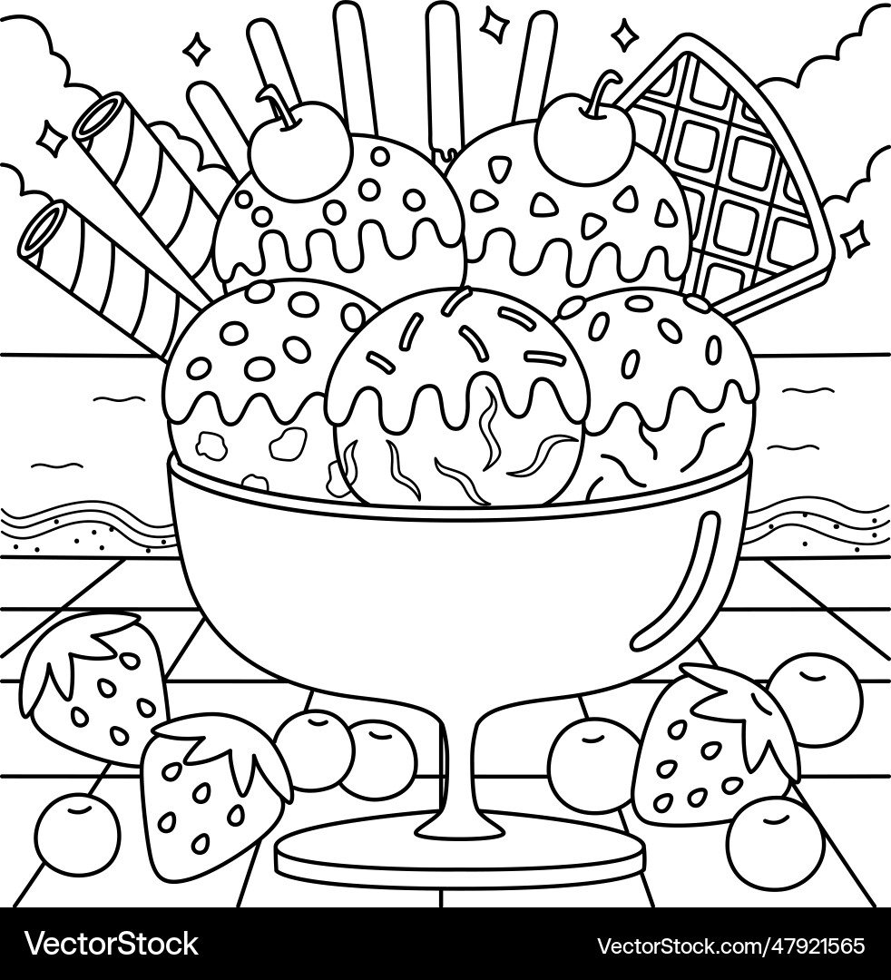 Ice Cream On The Beach Summer Coloring Page Royalty Free Vector VectorStock