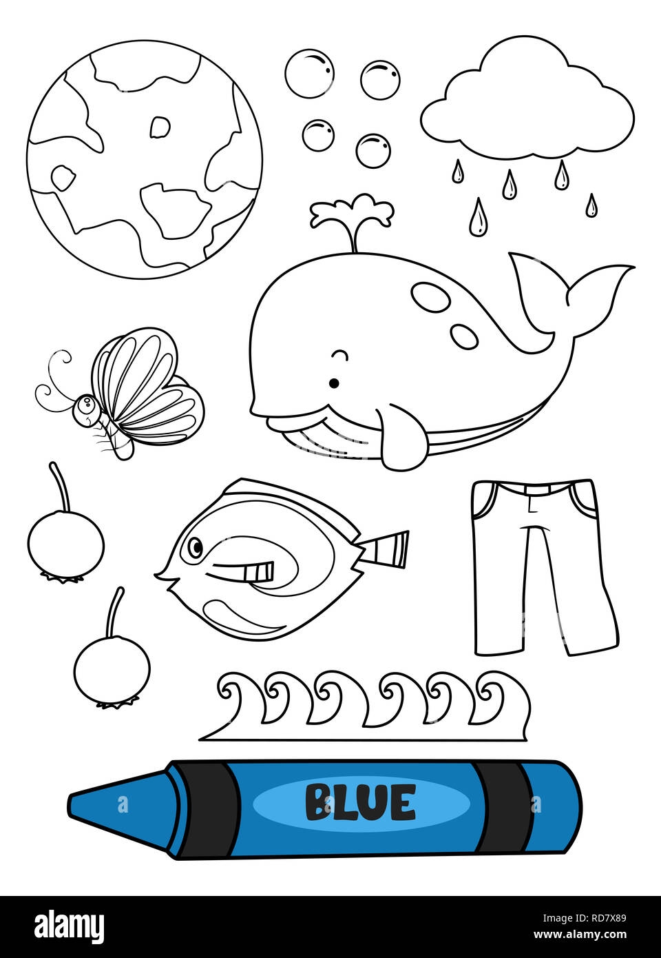 Illustration Of A Blue Crayon With Blue Elements In A Coloring Page Stock Photo Alamy