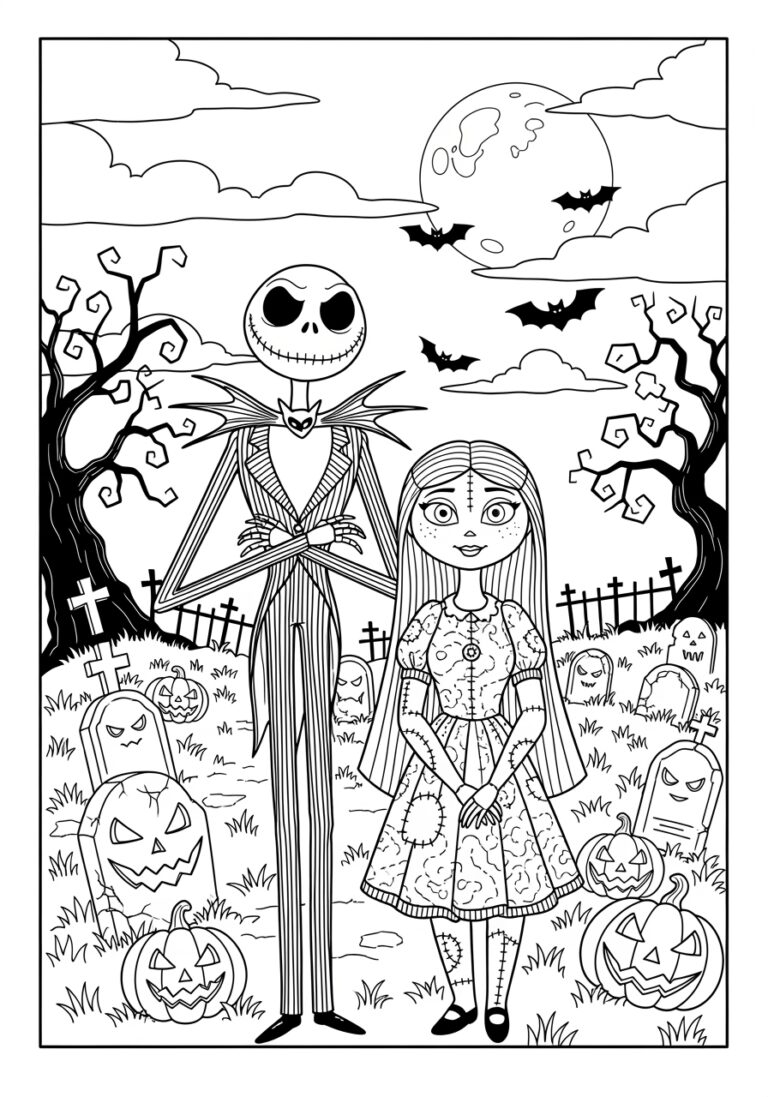 Jack Skellington And Sally Coloring Page For Kids