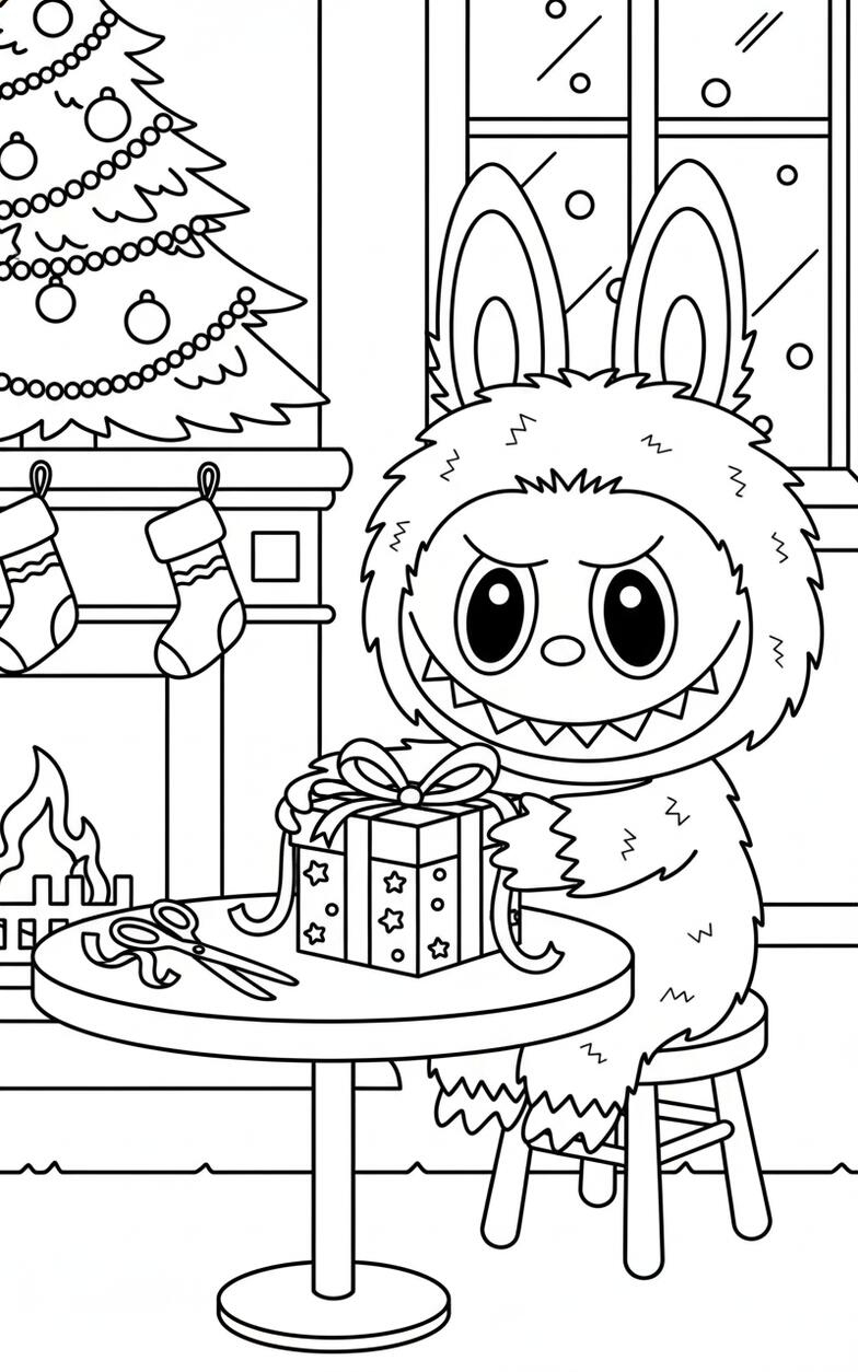 Labubu Festive Gift Wrapping Coloring Page Download Free Print Or Color Online
