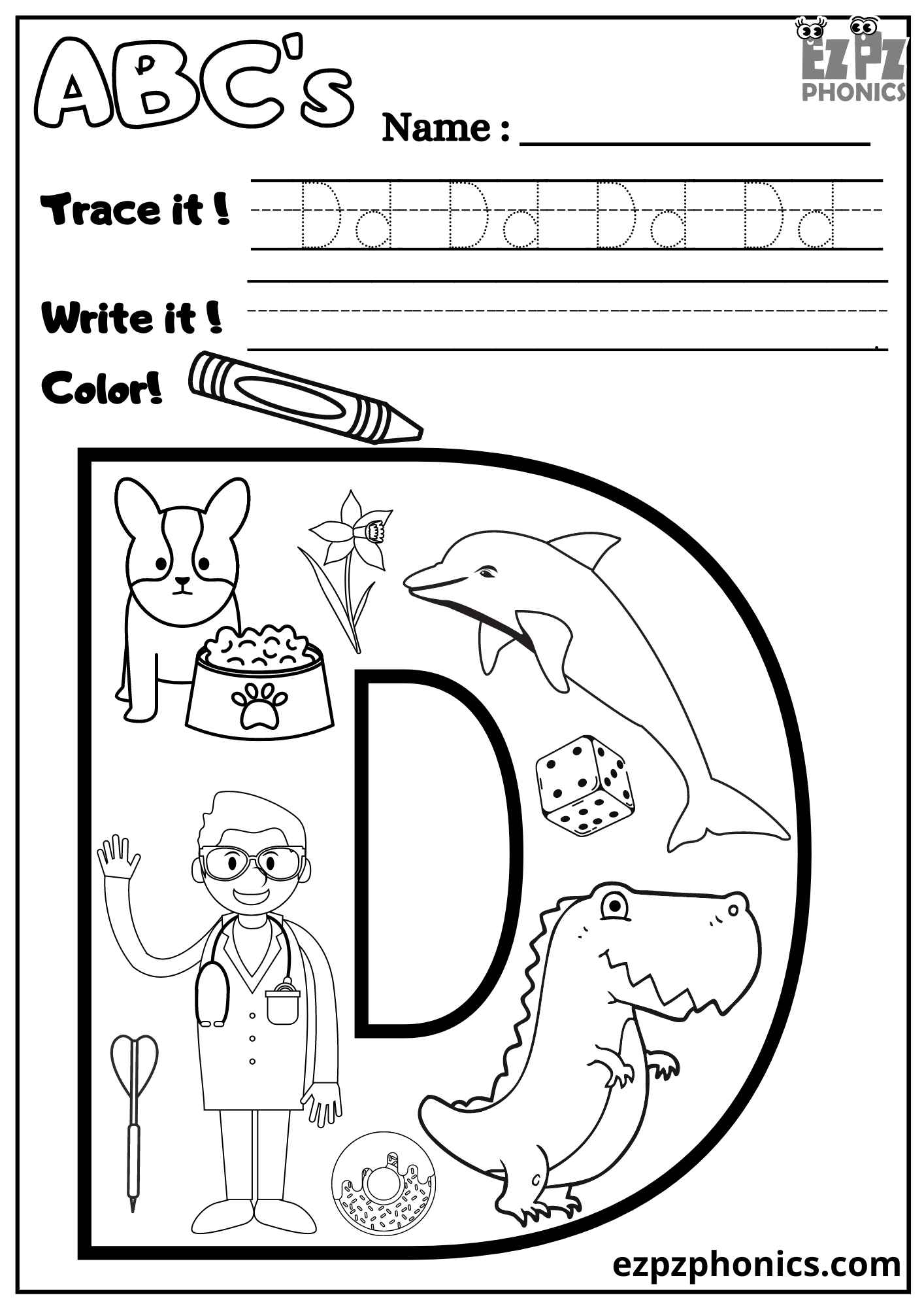 Letter D Trace Write And Color Ezpzphonics