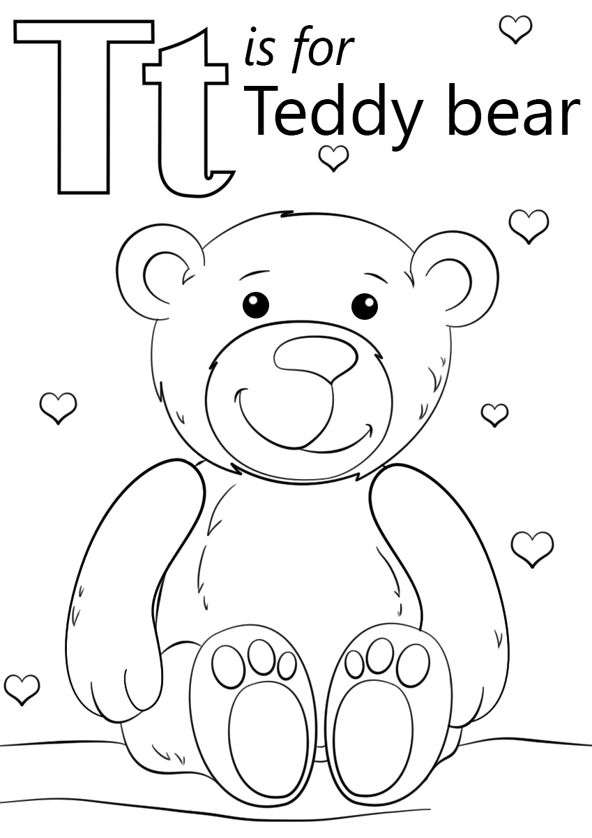 Letter T Is For Teddy Bear Coloring Page Free Printable