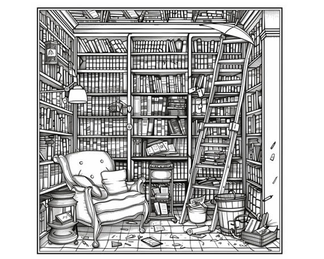 Library Nook Coloring Page Etsy