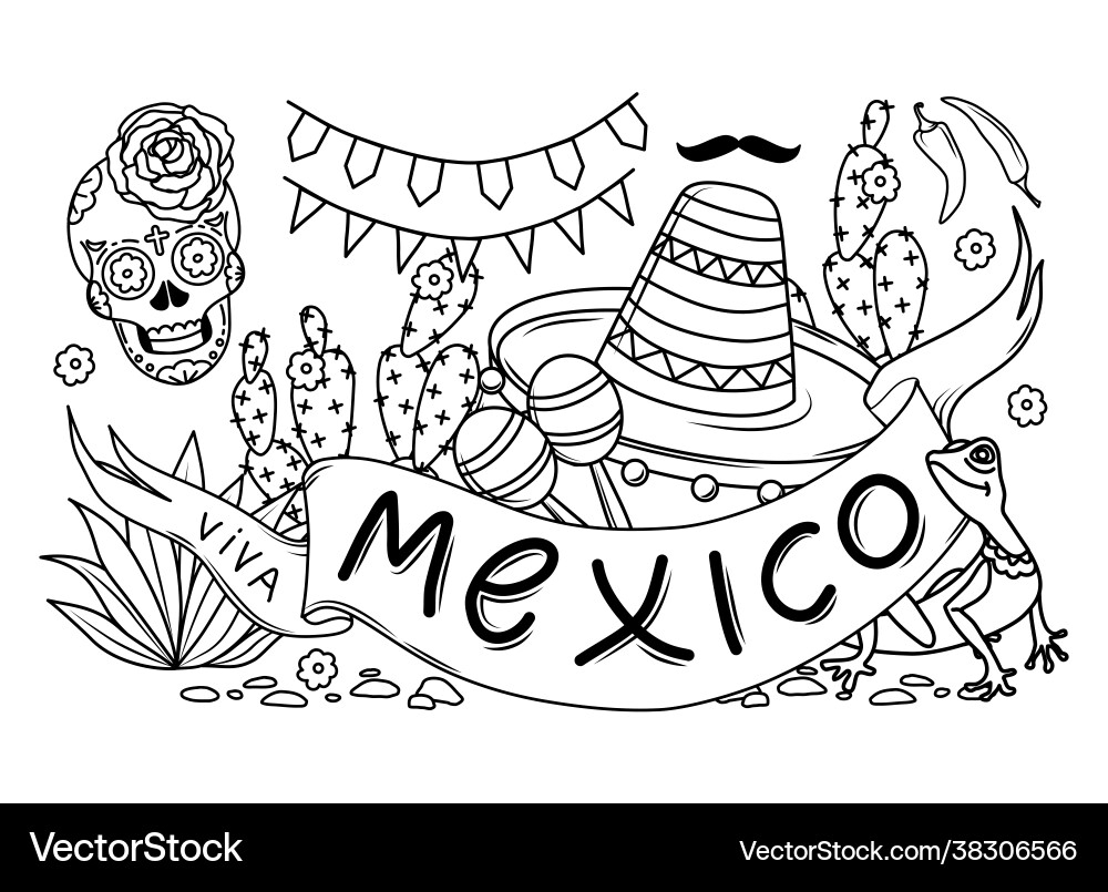 Mexican Sugar Skull Coloring Page Royalty Free Vector VectorStock Mexican Sugar Skull Coloring Page Royalty Free Vector VectorStock