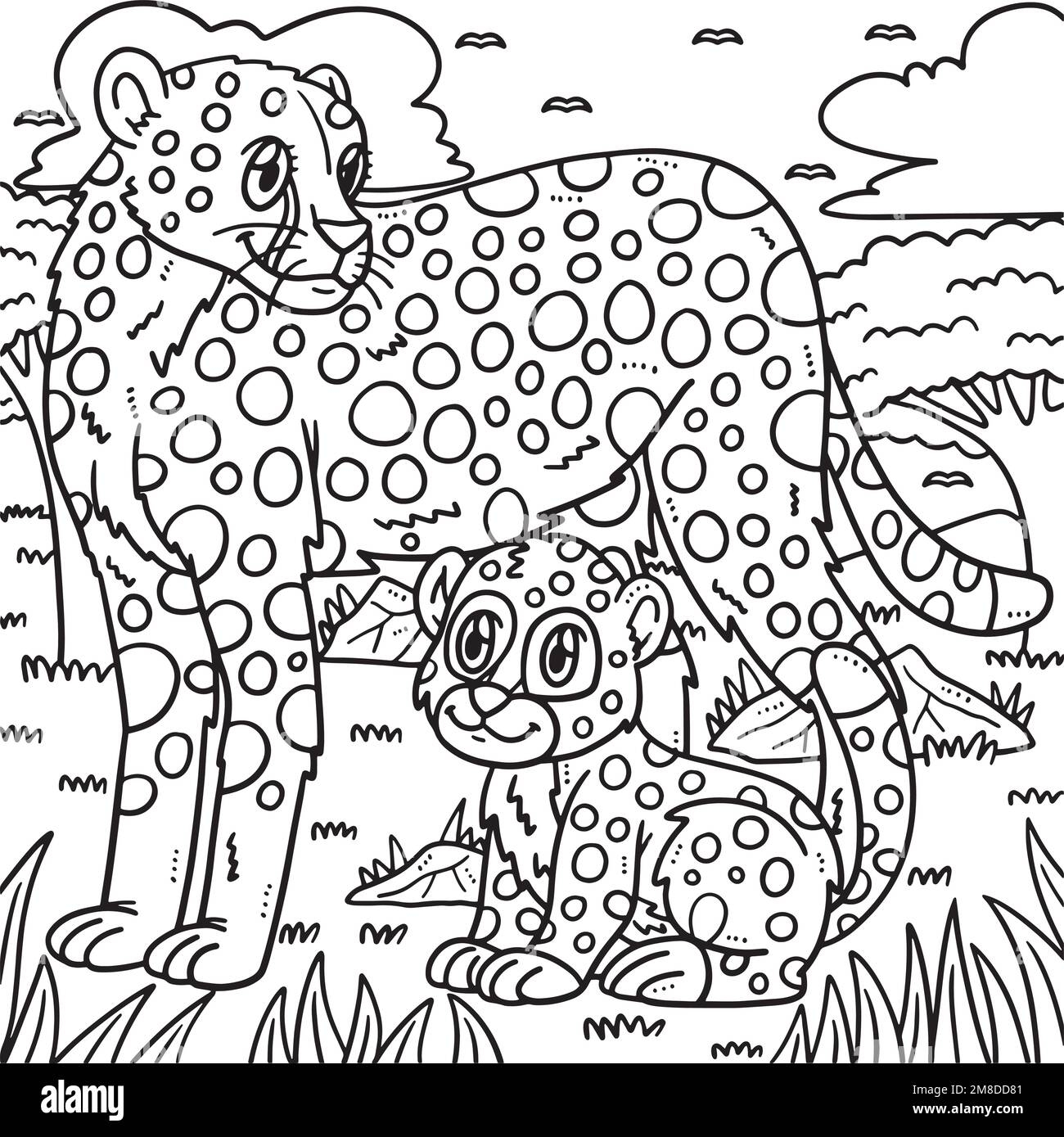 Mother Cheetah And Baby Cheetah Coloring Page Stock Vector Image Art Alamy