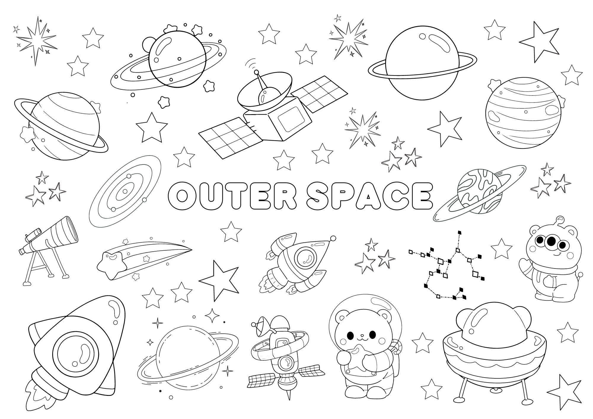 Outer Space Coloring Page Planets Rockets Stars digital Download Etsy Denmark Outer Space Coloring Page Planets Rockets Stars digital Download Etsy Denmark