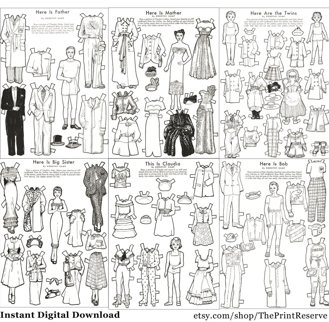 Paper Doll Family Coloring Pages Printable Instant Digital Download 709 Etsy