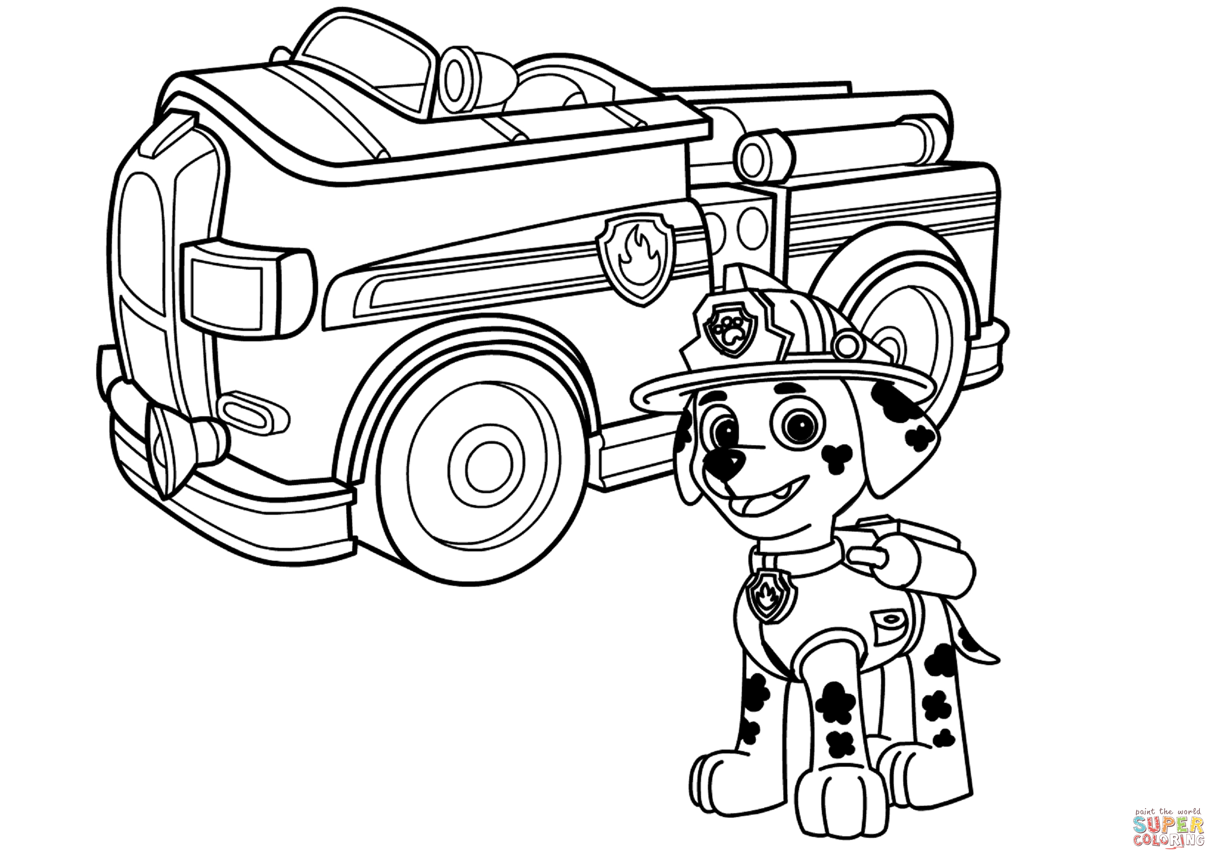 Paw Patrol Marshall With Fire Truck Coloring Page Free Printable Paw Patrol Marshall With Fire Truck Coloring Page Free Printable