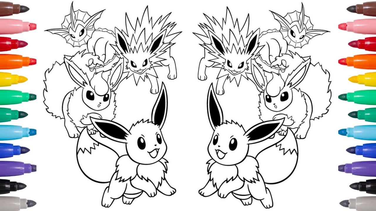 POKEMON COLORING PAGES Eevee Evolutions Jolteon Flareon And Vaporeon YouTube