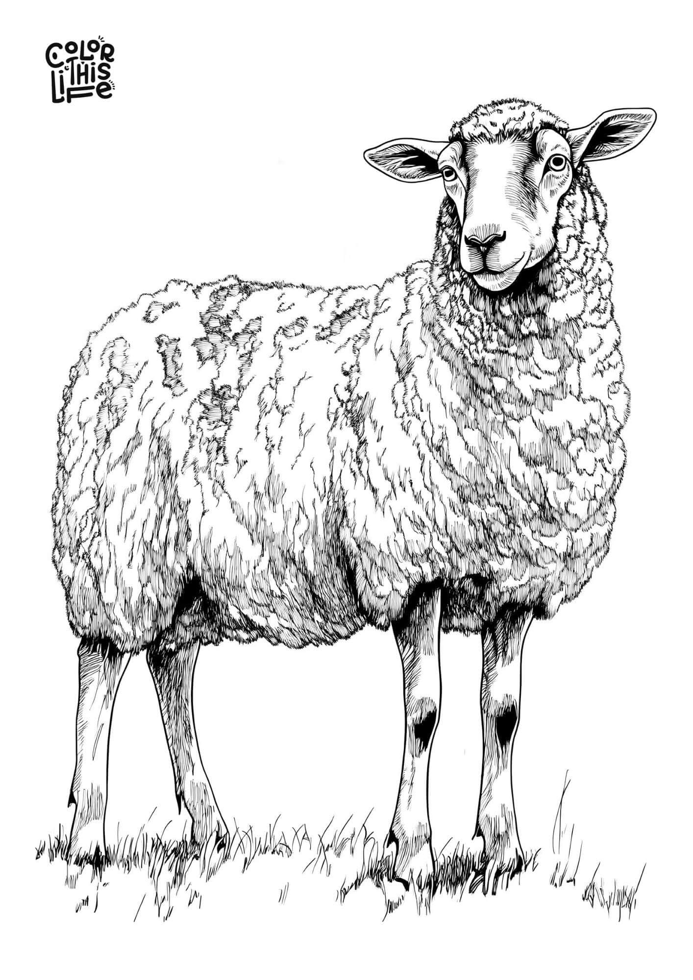 Realistic Old Sheep Coloring Page For Adults Color This Life