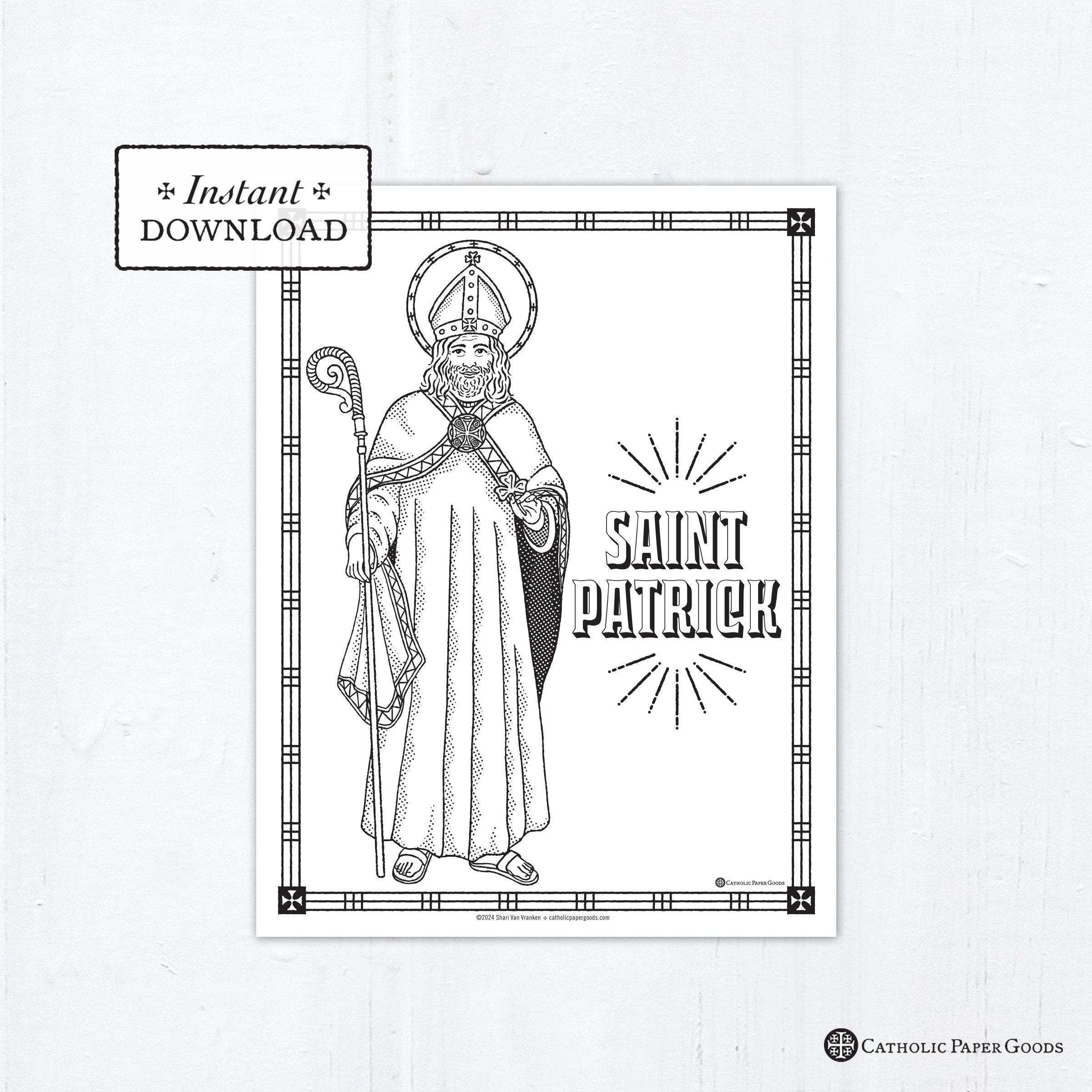 Saint Patrick Coloring Page Catholic Saints Activity Printable PDF 