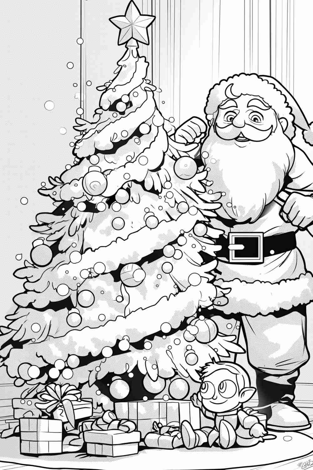 Santa And Christmas Tree Coloring Page Festive Holiday Fun For All Ages
