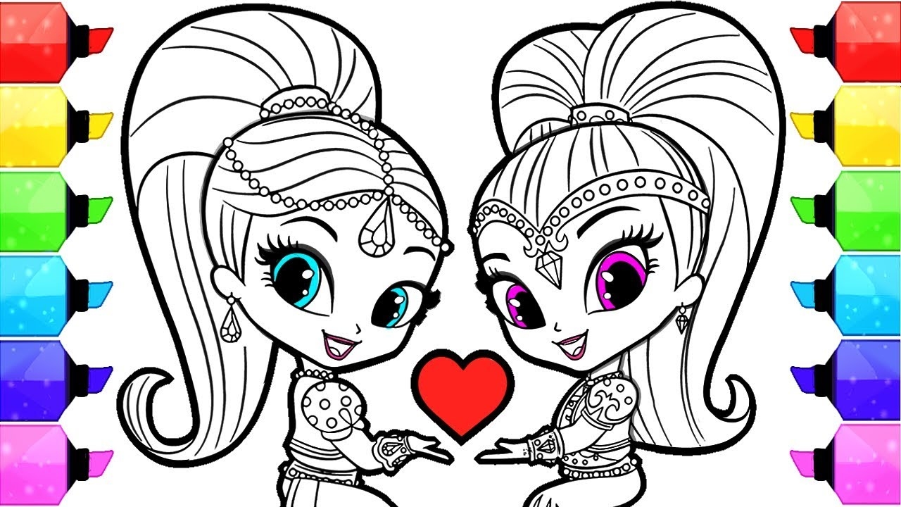 Shimmer And Shine Coloring Pages How To Draw And Color Shimmer And Shine Coloring Book Pages YouTube