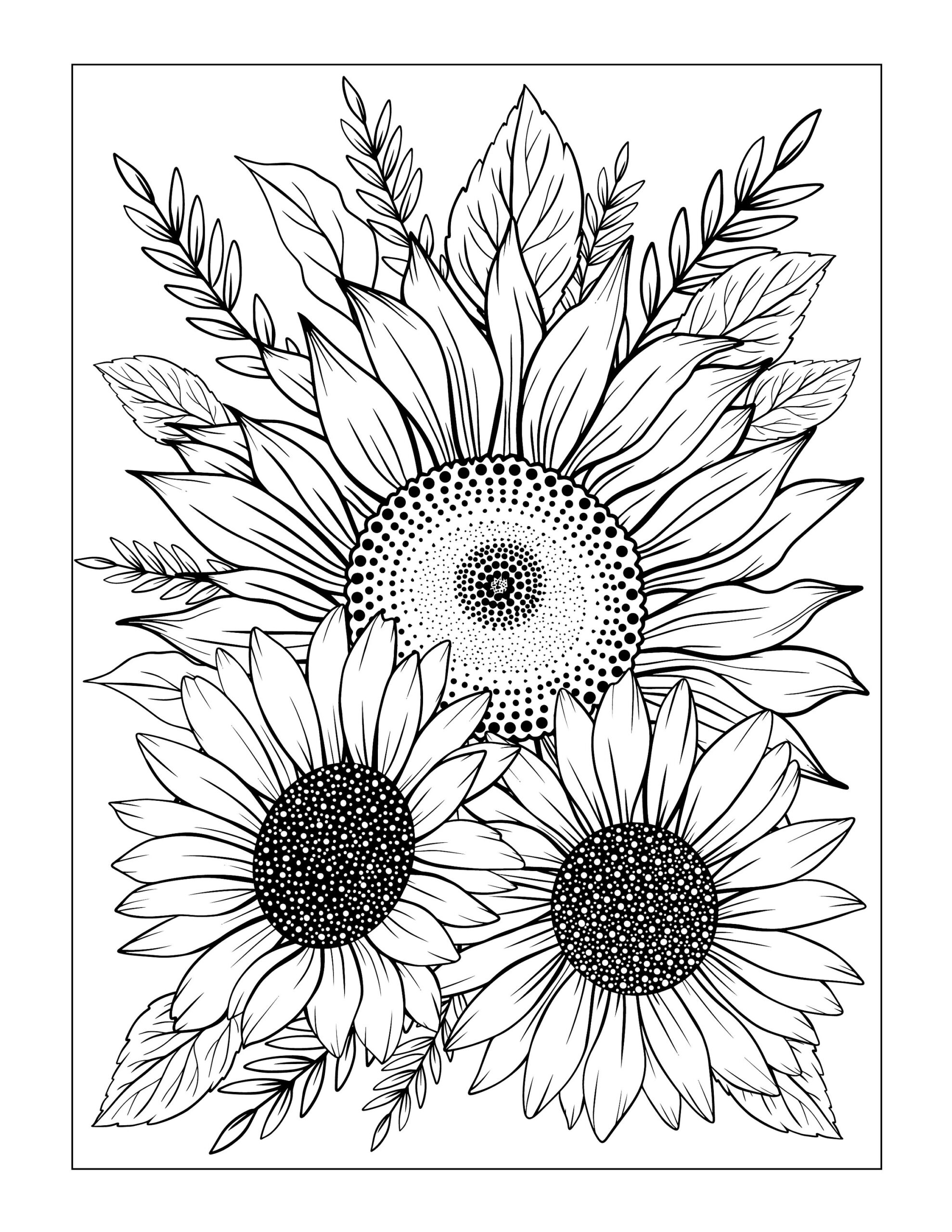 Sunflower Sunflower Colouring Sheet Sunflower Coloring Download Colouring Colour Therapy Etsy