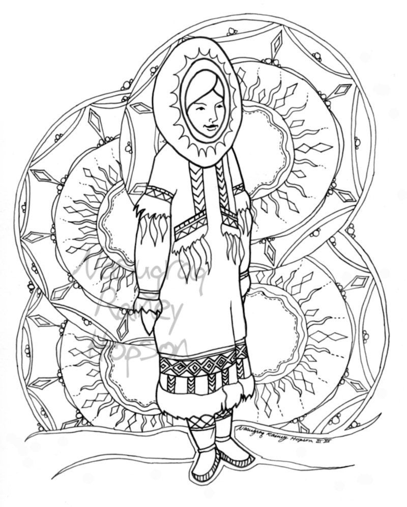 Sunshine Woman Alaska Native Hand Drawn Coloring Page Etsy