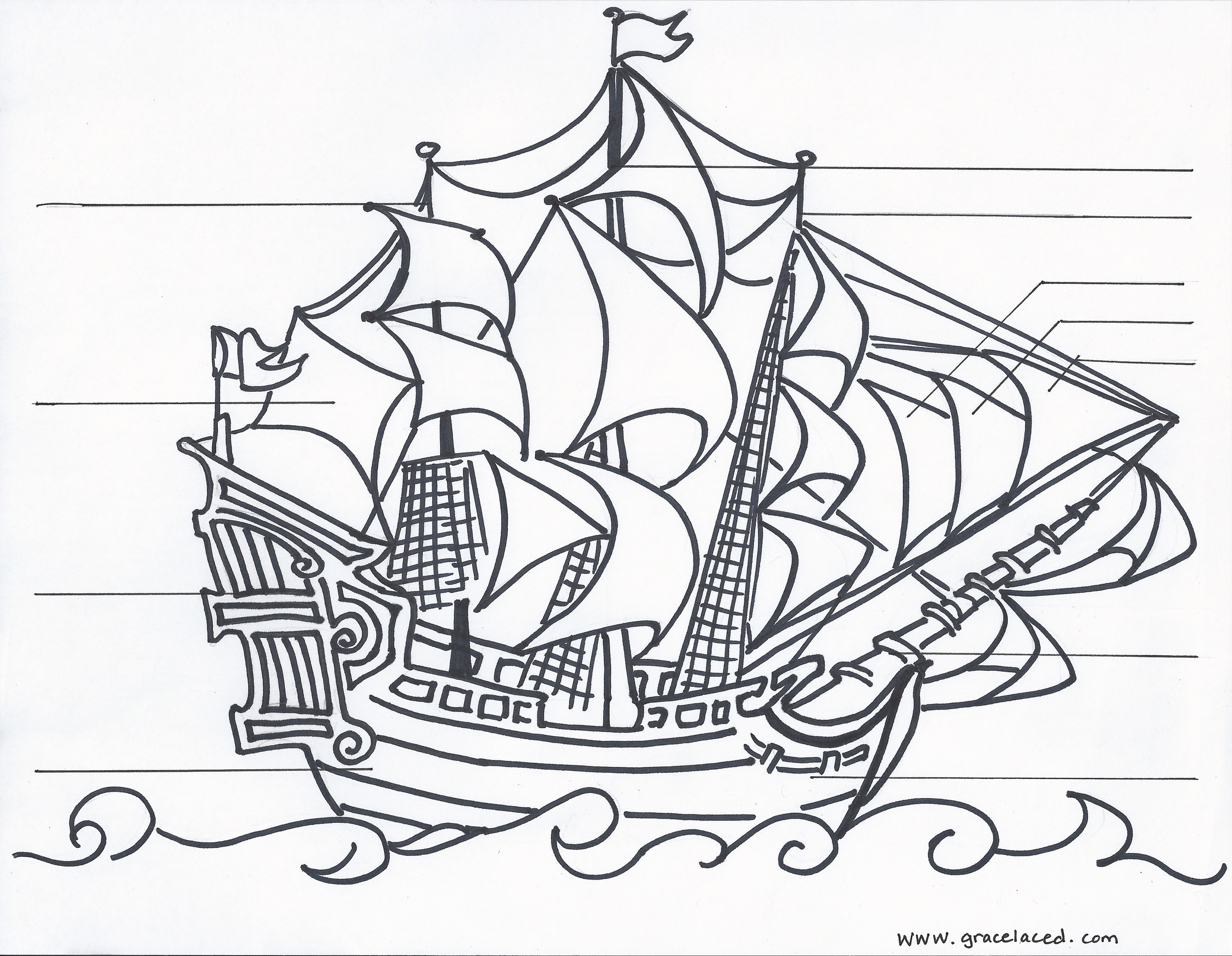 The Anatomy Of A Pirate Ship Coloring Sheet Free Printable GraceLaced