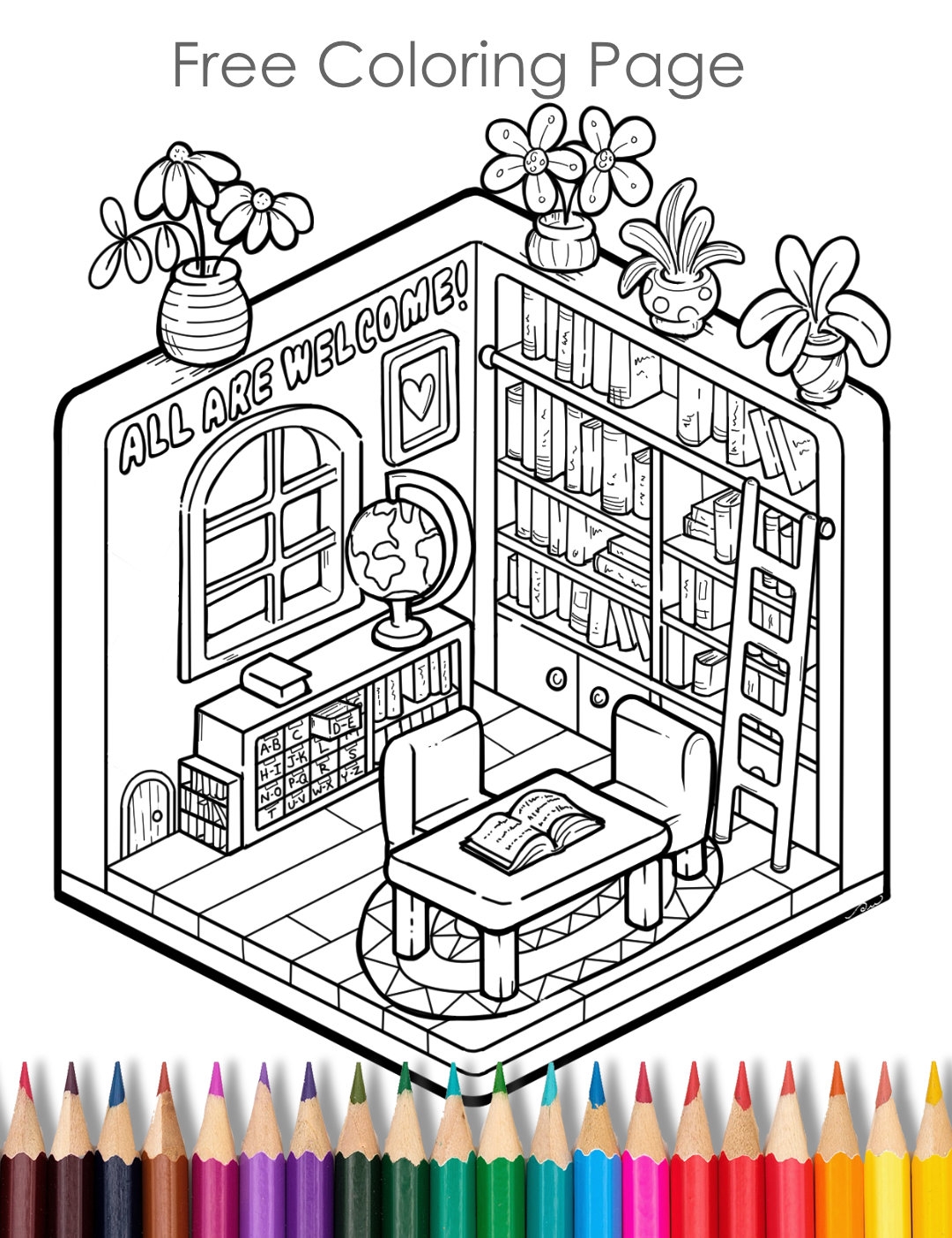 Welcome To The Library A Cozy Coloring Page