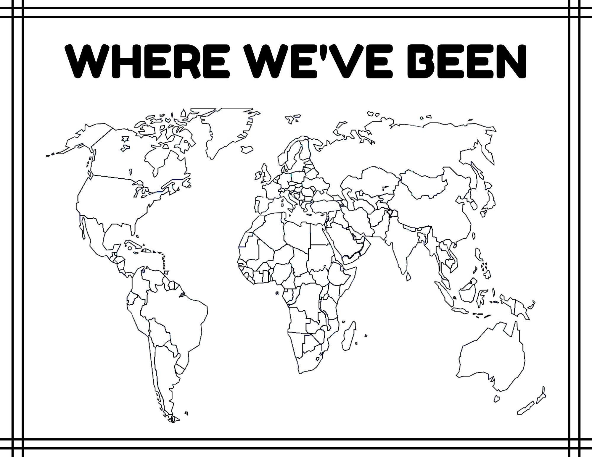 Where I ve Been World Map Colorable Travel Tracker digital Print Etsy