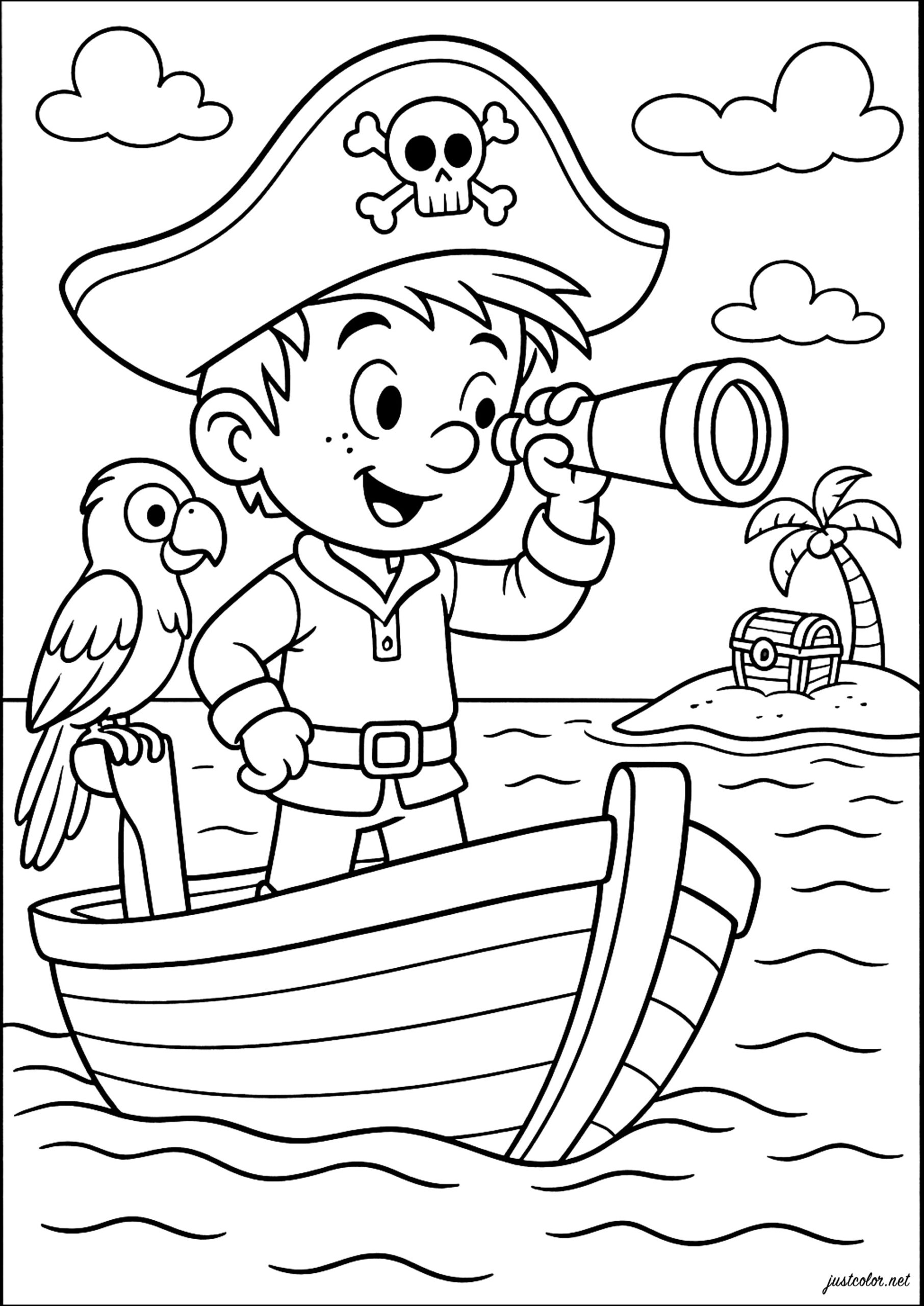 Young Pirate And His Parrot Pirate Coloring Pages